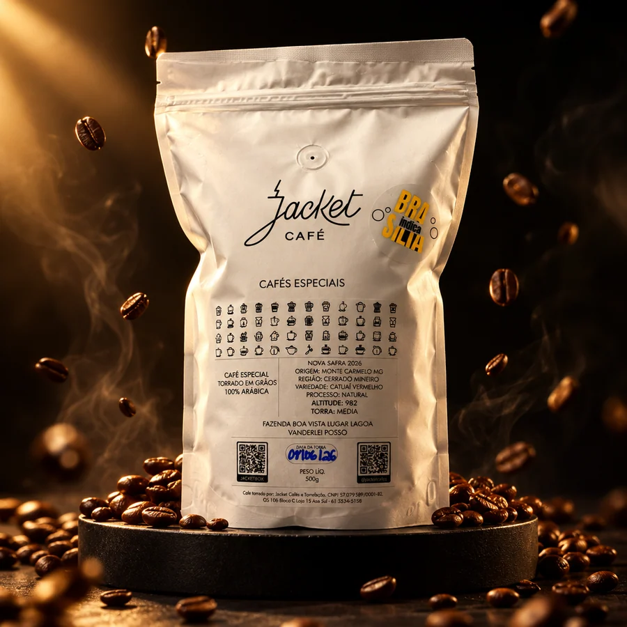 Pacote do Café Brasília Indica com grãos torrados